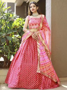 FABPIXEL Embroidered Sequinned Semi-Stitched Lehenga & Unstitched Blouse With Dupatta