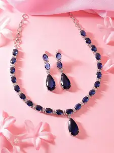 ADIVA Silver-Plated AD Studded Brass Necklace and Earrings