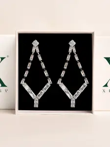 XPNSV Sparkling Cascade Silver-Plated Stones Studded Geometric Drop Earrings