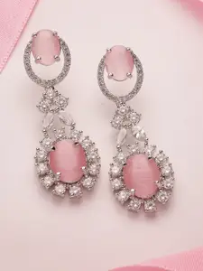ADIVA Silver-Plated AD Studded & Beaded Classic Drop Earrings