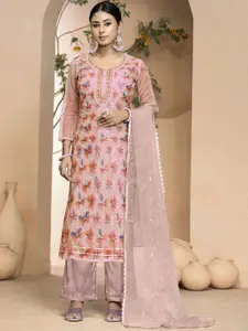 MANVAA Floral Embroidered Sequinned Organza Unstitched Dress Material