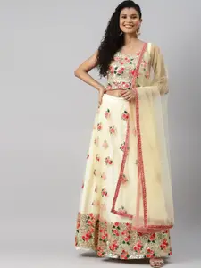 FABPIXEL Embroidered Sequinned Semi-Stitched Lehenga & Unstitched Blouse With Dupatta