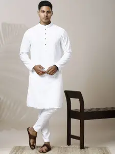 Be Desi Paisley Embroidered Mandarin Collar Georgette Straight Kurta With Pyjama