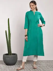 Sangria Mandarin Collar Pure Cotton Straight Kurta