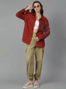 Kotty Women Spread Collar Floral Printed Cotton Oversized Casual Shirt