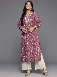 Varanga Floral Printed V Neck Cotton Straight Kurta