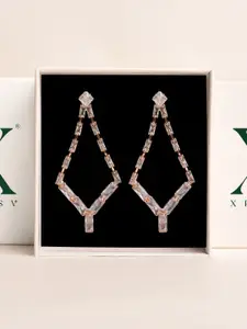 XPNSV Sparkling Cascade Rose Gold-Plated Stones Studded Geometric Drop Earrings