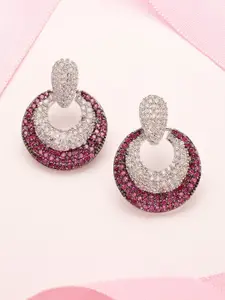ADIVA Rhodium-Plated AD Studded Crescent Shaped Chandbalis