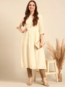 Anouk Off White Checked Sequinned Pure Cotton Panelled A-Line Kurta