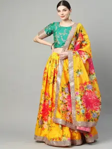 FABPIXEL Embroidered Semi-Stitched Lehenga & Unstitched Blouse With Dupatta