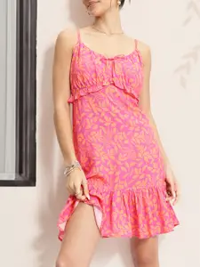 DressBerry Ruffle Floral Print Empire Mini Dress