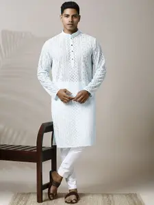 Be Desi Paisley Embroidered Thread Work Semi Sheer Straight Kurta with Pyjamas
