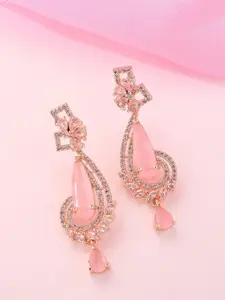 ADIVA Rose Gold Plated American Diamond Contemporary Drop Earrings