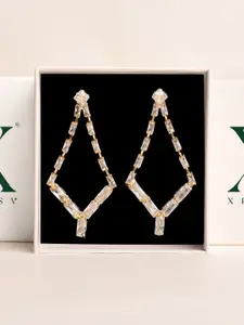 XPNSV Sparkling Cascade Gold-Plated Stones Studded Geometric Drop Earrings