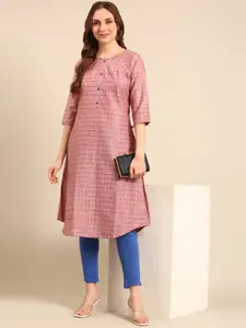 Anouk Checked V-Neck Pure Cotton A-Line Kurta