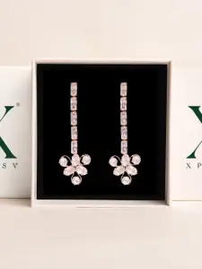 XPNSV Rose Gold-Plated Cubic Zirconia Studded Drop Earrings