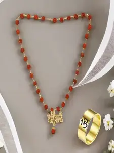 UNIVERSITY TRENDZ Men Gold-Plated Rudraksh Mahakal Pendant Necklace And OM Ring