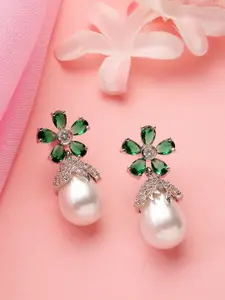 ADIVA Silver Plated American Diamond Contemporary Drop Earrings