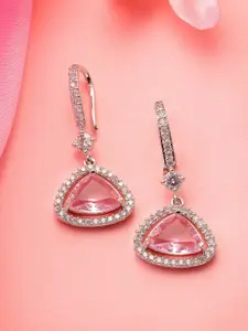 ADIVA Silver Plated American Diamond Contemporary Drop Earrings