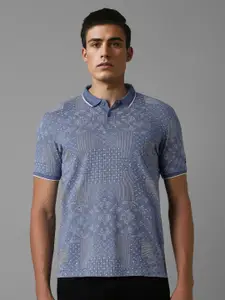 Louis Philippe Jeans Men Abstract Printed Polo Collar Cotton Slim Fit T-Shirt