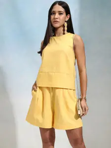 Tokyo Talkies Yellow Pure Cotton Top With Shorts