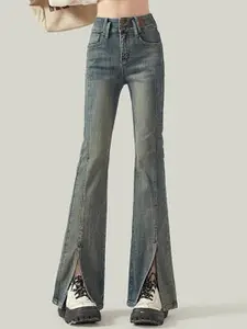 StyleCast Women Flared High-Rise Cotton Light Fade Jeans