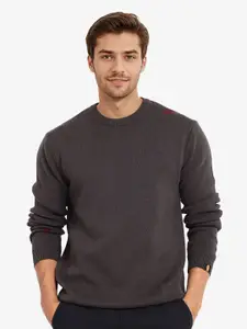 RARE RABBIT Men Typography Ribbed Pullover