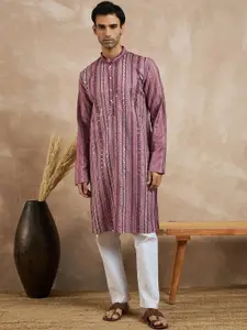 House of Pataudi Ethnic Motifs Embroidered Sequinned Mandarin Collar Straight Kurta