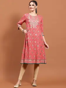 Shree Ethnic Motifs Floral Printed Sequinned A-Line Kurta