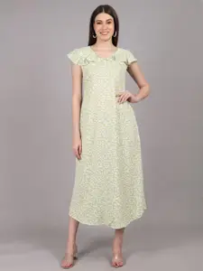 BAESD Floral Print Flutter Sleeve A-Line Maxi Dress