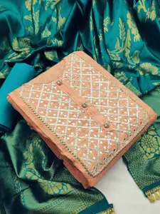 Ishin Checked Embroidered Mirror Work Pure Cotton Unstitched Dress Material