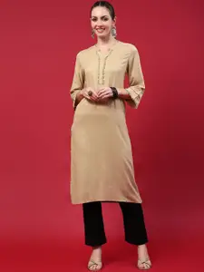 Shree Striped Sequinned Mandarin Collar Straight Kurta