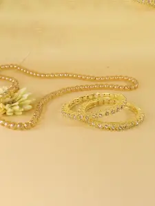 LAVAZZA Set Of 2 Gold Plated Zircon Diamond Studded Metal Bangles