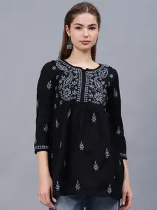 Seva Chikan Ethnic Motifs Embroidered Chikankari Handloom Chikankari Kurti