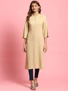 Shree Striped Thread Work Mandarin Collar Straight Kurta