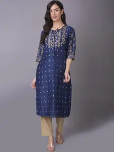 Shree Floral Printed Tie-Up Neck Straight Kurta