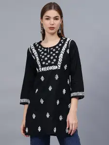 Seva Chikan Floral Embroidered Chikankari Chikankari Kurti