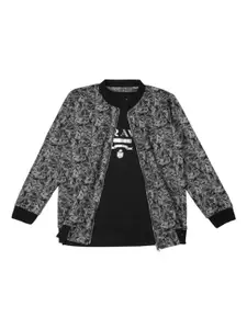 CAVIO Boys Geometric Reversible Jacket & T-Shirt