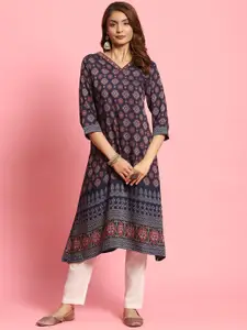 Shree Ethnic Motifs Printed V-Neck A-Line Kurta