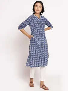 Shree Geometric Printed V-Neck Cotton Straight Kurta
