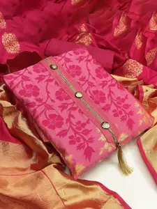 Ishin Floral Woven Design Zari Unstitched Dress Material