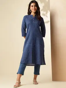 Anouk Rustic Floral Printed Mandarin Collar Pure Cotton Straight Kurta