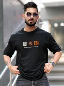 Maniac Men Typography Printed Round Neck Cotton Oversized T-Shirt