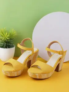 Mochi Women Colourblocked Block Sandals with Buckles