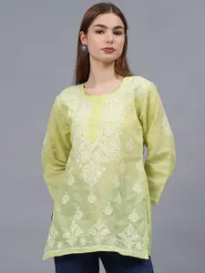 Seva Chikan Ethnic Motifs Embroidered Chikankari Handloom Chikankari Kurti