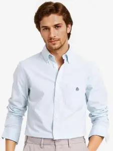 RARE RABBIT Men Comfort Button-Down Collar Solid Cotton Formal Shirt