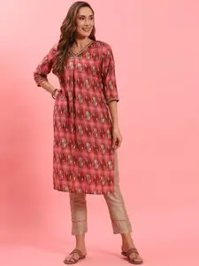 Shree Abstract Printed V-Neck Straight Kurta