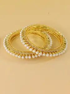 LAVAZZA Set Of 2 Crystal Stone Studded & Beaded Metal Bangles