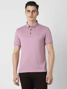 Van Heusen Men Self Design Polo Collar Cotton T-shirt