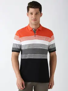 Peter England Men Striped Polo Collar Cotton T-Shirt